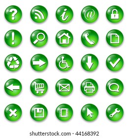 Set of shiny, buttons icons, green glass