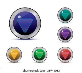 Set of shiny buttons with metal frame. Vector illustration.