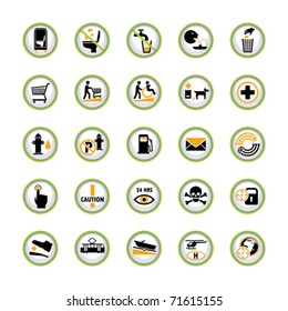 Set of shiny buttons with miscellaneous pictograms