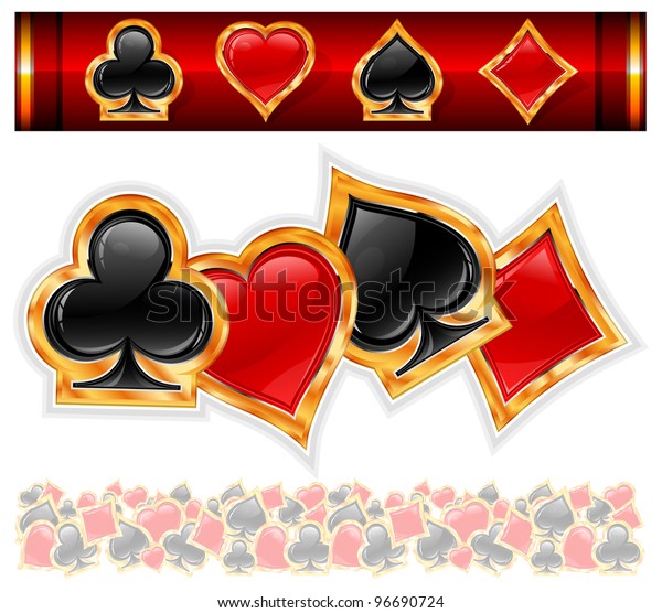 Set of shiny card suit icons in black and\
red, vector illustration