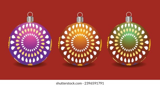 Set of shiny Christmas balls. Exclusive concept, hand-drawn, and highly rendered work for the upcoming Christmas.