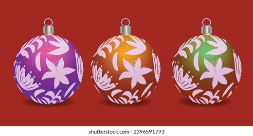 Set of shiny Christmas balls. Exclusive concept, hand-drawn, and highly rendered work for the upcoming Christmas.