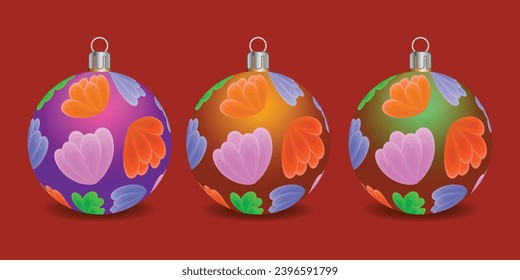 Set of shiny Christmas balls. Exclusive concept, hand-drawn, and highly rendered work for the upcoming Christmas.