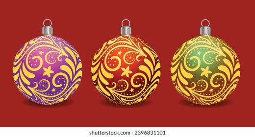 Set of shiny Christmas balls. Exclusive concept, hand-drawn, and highly rendered work for the upcoming Christmas.