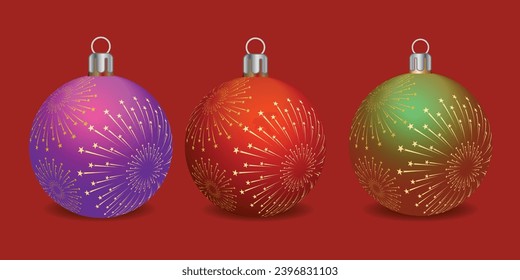 Set of shiny Christmas balls. Exclusive concept, hand-drawn, and highly rendered work for the upcoming Christmas.