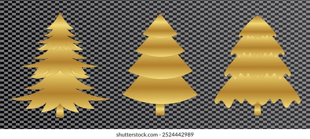 Set of shiny Christmas tree. Glittering lights in the form of a Christmas tree with bright shining and glowing particles. Golden glowing spruce in a luxurious design. Vector on png background.