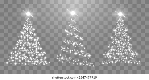 Set of shiny Christmas tree. Vector glittering lights in the form of a Christmas tree with bright shining and glowing particles