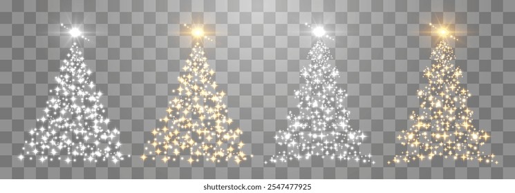 Set of shiny Christmas tree. Vector glittering lights in the form of a Christmas tree with bright shining and glowing particles