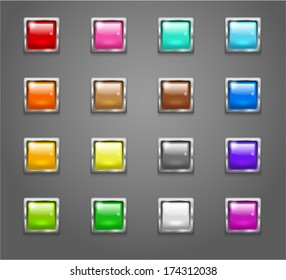 Set of shiny colored square buttons