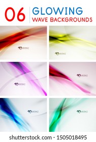 Set of shiny design waves, color transparent light backgrounds. Digital magic futuristic neon color swirl wallpapers. Vector art