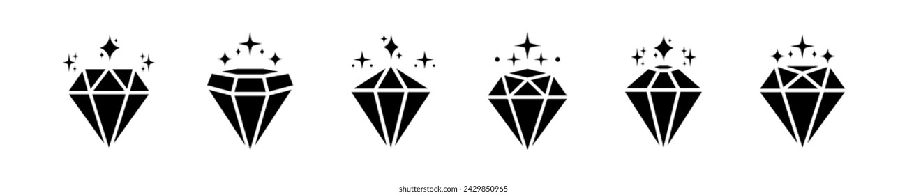 Satz von glänzenden Diamant-Vektor-Icons. Schwarz brillant. Luxus Edelstein.
