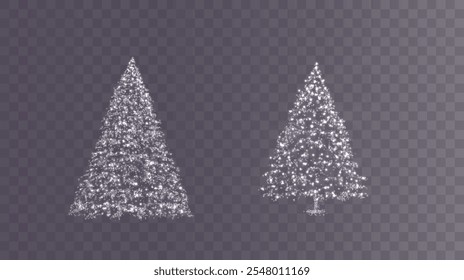 Set of shiny dust light Christmas tree. Color white, blue, green, gold, red.	
