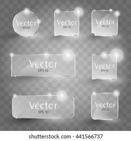 Set of shiny glare glass panel on a dark background. Vector illustration. Glass glare frames.