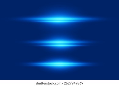 Conjunto de brilhos brilhantes de luz, efeitos de luz azul. Linhas laser de flashes.