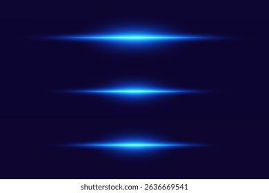 Set of shiny glares of light, blue light effects. Laser lines of flashes.