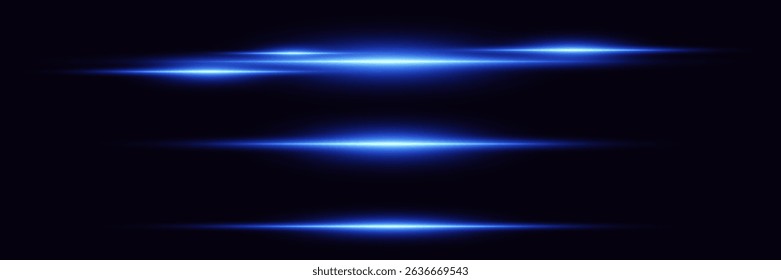 Set of shiny glares of light, blue light effects. Laser lines of flashes.