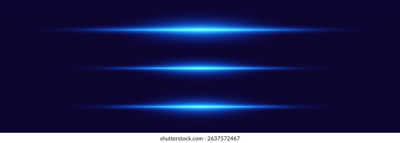Set of shiny glares of light, blue light effects. Laser lines of flashes.