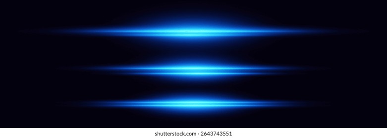 Conjunto de brilhos brilhantes de luz, efeitos de luz azul. Linhas laser de flashes.