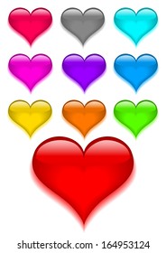 Set shiny glass buttons in view heart. Vector