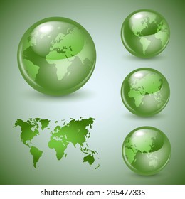 Set of shiny glass world globes