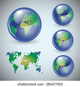 Set of shiny glass world globes