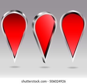 Set of shiny gloss red map pointer icon. Vector illustration