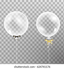 Set of shiny glossy balloons.  Clear Transparent version Balloons isolated in the air.  Party decorations for birthday, anniversary, celebration. Vector illustration.
