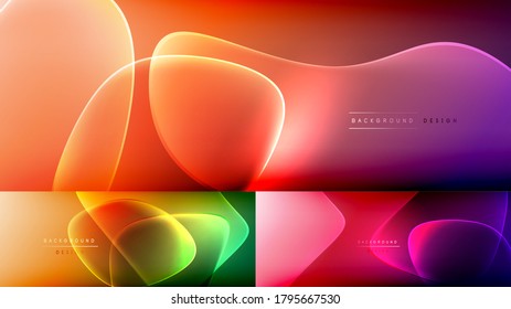 Set of shiny glowing neon abstract backgrounds