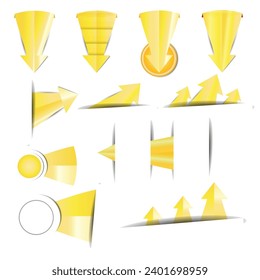 Set of shiny gold arrow stickers and paper