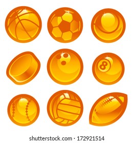 Set of shiny gold sport balls icons
