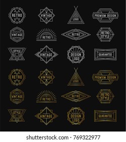 Set of shiny gold and white geometric vintage labels with the place for text. Vector illustration.