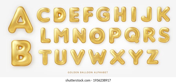 Set of shiny golden balloon uppercase english alphabet text svg