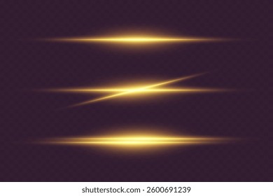Set of shiny golden light lines. On a transparent background.