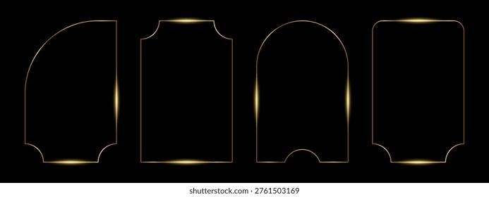 Set of shiny golden line frames, text boxes vector elements