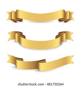 Set of shiny golden ribbons. Vector realistic elements for your design greeting or gift card and invitation for holidays. Isolated from the background.