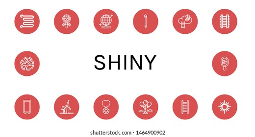 Set Of Shiny Icons Such As Towel Rail, Lollipop, Mirror Ball, Sceptre, Cloud, Ladder, Mirror, Wind Energy, Gem, Balloons, Broken Plate , Shiny