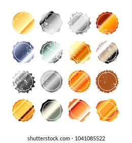 Set of shiny metallic different retro blank labels isolated on white