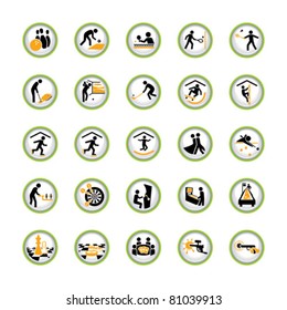 Set of shiny pictogram buttons for indoor sport and leisure activities