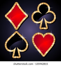 Set of shiny poker icons black and red.