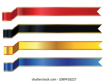 Set of shiny red, gold, black, blue ribbons. Vector realistic elements for your design greeting or gift card and invitation for holidays. Isolated from the background.