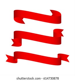 Set of shiny red ribbons isolated on white background, simple vector illustration