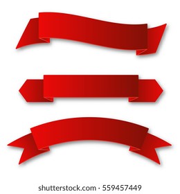 Set of shiny red ribbons. Vector realistic elements for your design greeting or gift card and invitation for holidays. Isolated from the background.