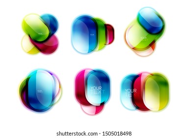 Set of shiny round glass button designs, glossy icons for your text or logo. Frame or web box banners with 3d effect. Vector art