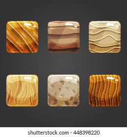 Set of shiny sand  square button. Illustration for game design.