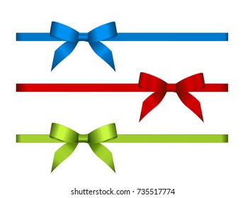 Set of Shiny Satin Gift Bow Close up Isolated on White Background. Concept for invitation, banners, gift cards, congratulation or website layout vector.