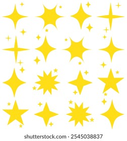 Conjunto de Formas brillantes, estrella y sol. Abstractas resplandor de Vector, explosión y efectos de parpadeo para celebrar el diseño de la fiesta. Brillo de destello y Elementos gráficos flash. Ilustraciones aisladas.