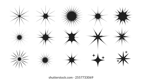 Set of shiny sparkles Retro futuristic sparkle icons collection. Set of star shapes. Abstract cool shine effect sign vector design. Templates for design, posters, projects, banners, logo