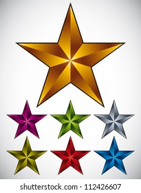 Set of shiny star icons in different colors.