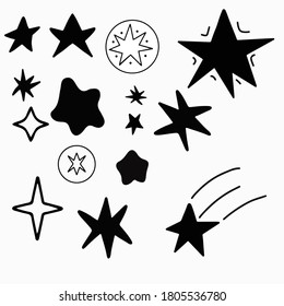 Satz glänzender Stern-Symbole in unterschiedlichen Stilen