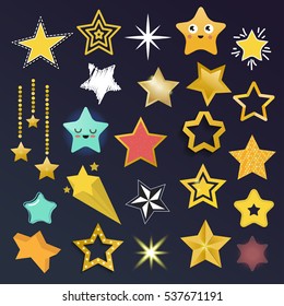 Set of shiny star icons in different style